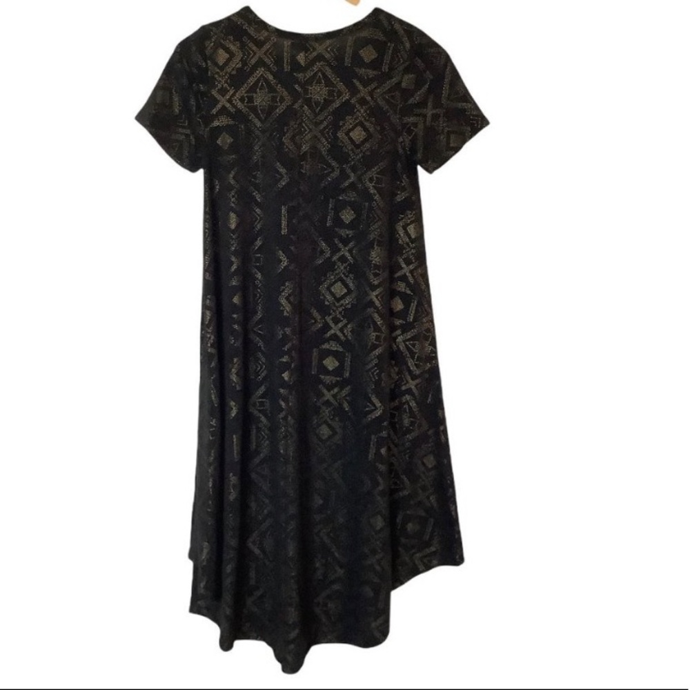 LULAROE Black & Gold Aztex Print High Low Rounded Hem Short Sleeve Dress-XXS